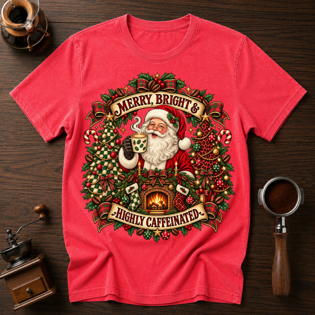 Merry Bright & Highly Caffeinated Dyed T-shirt