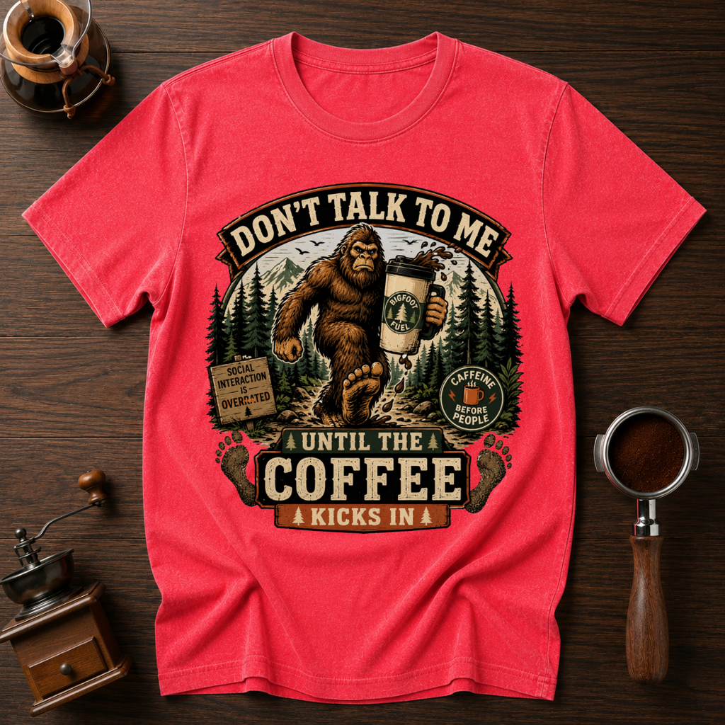 Don't Talk to Bigfoot Before Coffee Dyed T-shirt