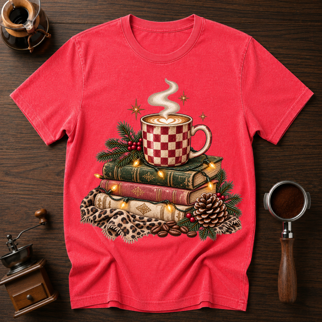 Christmas Coffee & Books Dyed T-shirt
