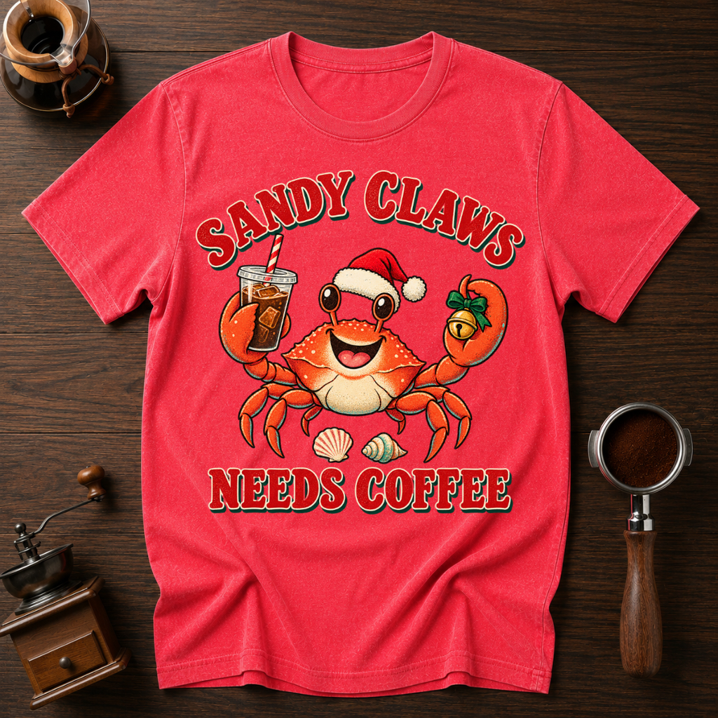 Sandy Claws Needs Coffee Dyed T-shirt