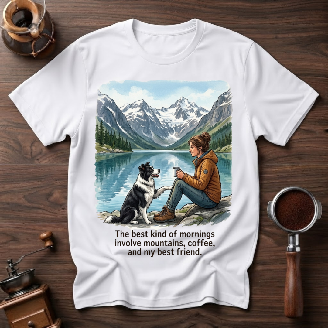 Mountains, Coffee & My Best Friend Dyed T-Shirt