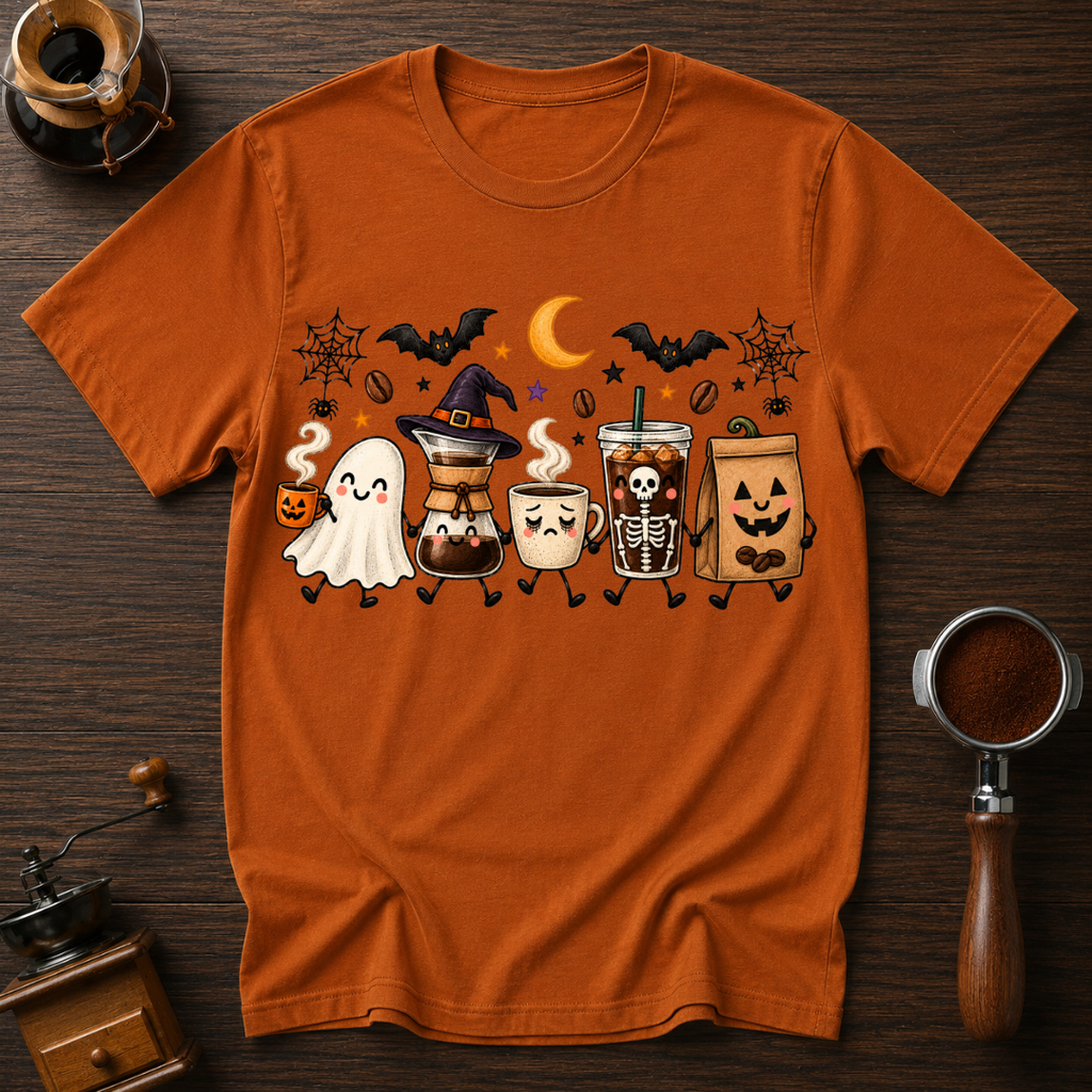 Boo Coffee Lineup Shirt, Cute Halloween Coffee Tee, Ghost Latte Shirt, Spooky Season Coffee Lover Gift, Garment Dyed Fall T-Shirt