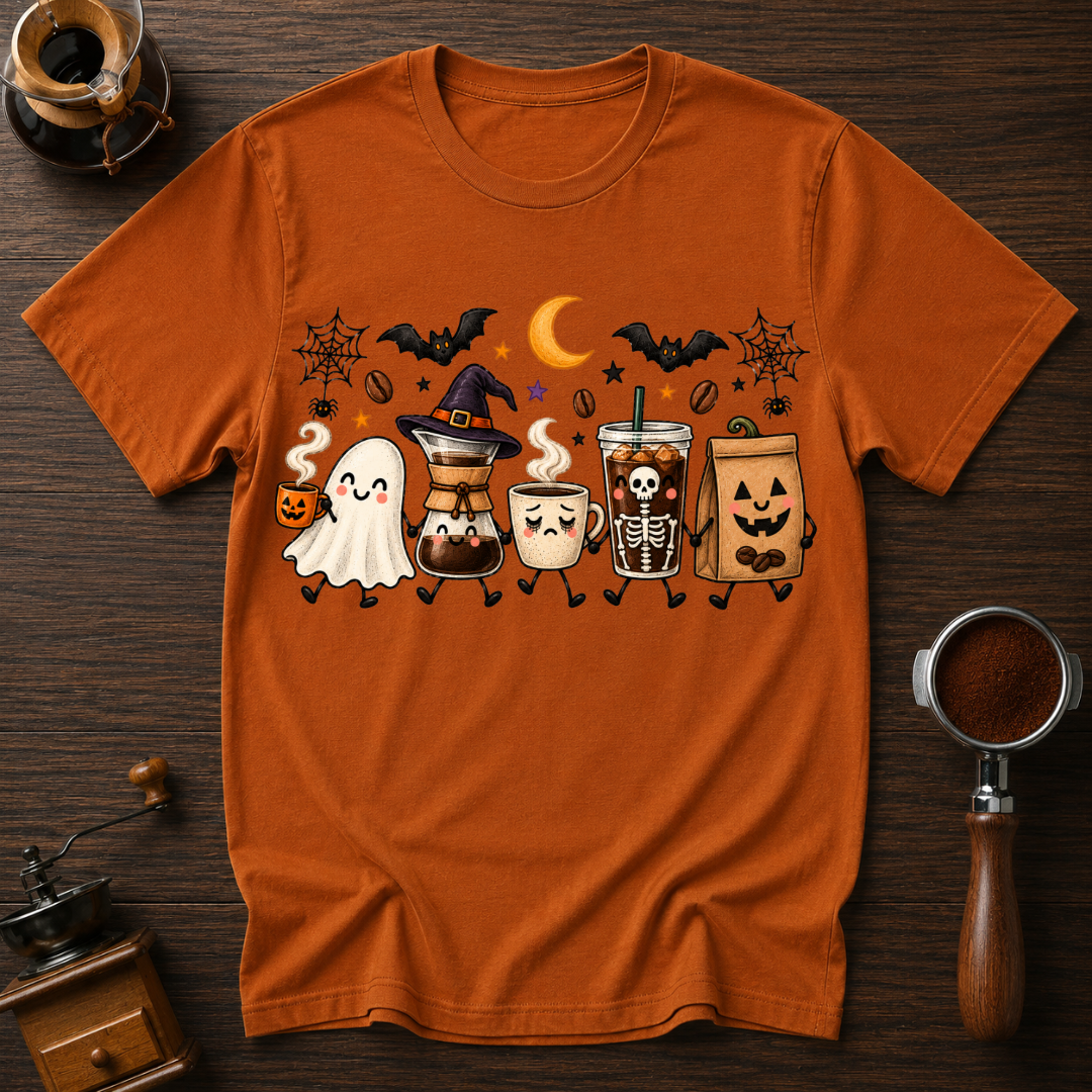 Boo Coffee Lineup Shirt, Cute Halloween Coffee Tee, Ghost Latte Shirt, Spooky Season Coffee Lover Gift, Garment Dyed Fall T-Shirt
