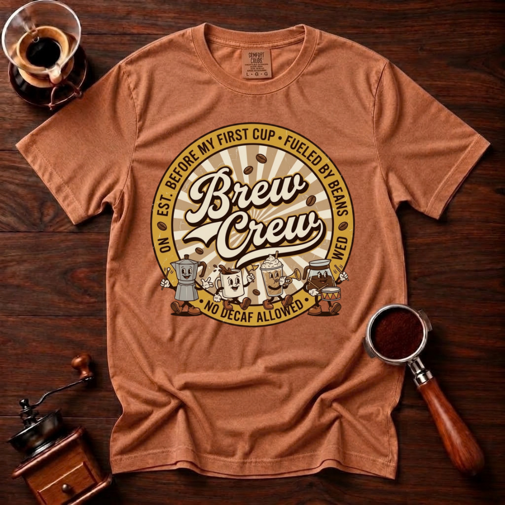 No Decaf Allowed Shirt, Funny Coffee Badge Tee, Vintage Coffee Emblem Shirt, Coffee Lover Gift, Barista Crew Shirt, Garment Dyed T-Shirt