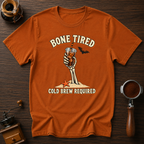 Bone Tired Cold Brew Required Shirt, Skeleton Hand Iced Coffee Tee, Funny Halloween Coffee Shirt, Tired Mom Gift, Garment Dyed T-Shirt