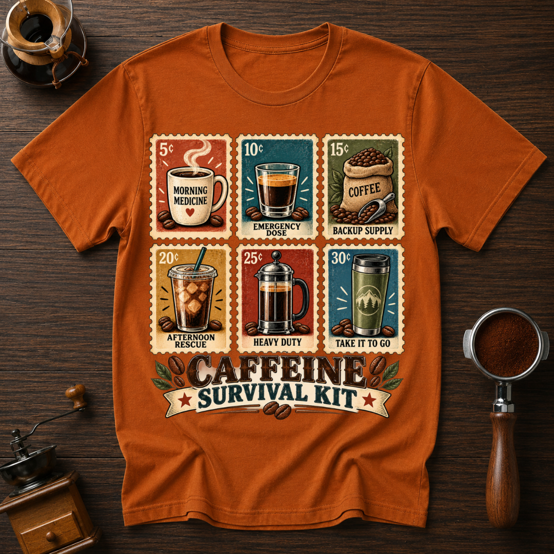 Caffeine Survival Kit Stamp Dyed T-shirt